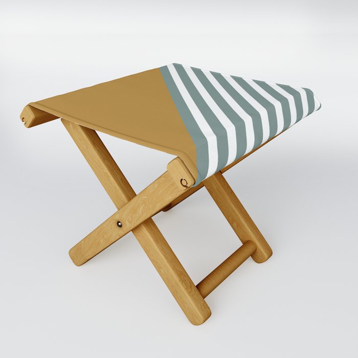 Geometric Art Color Block and Stripes Yellow, Teal Green and White Folding Stool