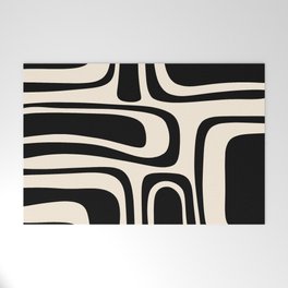 Palm Springs - Midcentury Modern Abstract Pattern in Black and Almond Cream  Welcome Mat