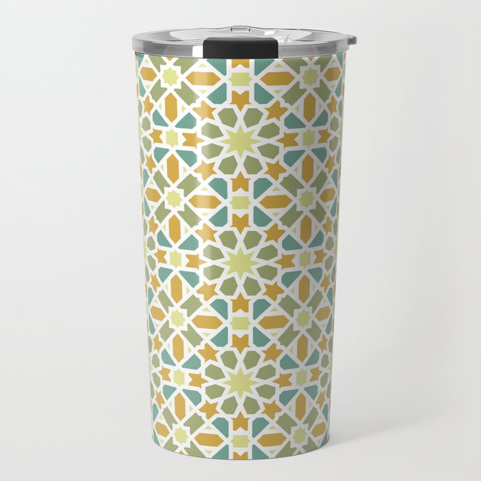 Yellow Stars and Green Flowers ARABIC TILES Travel Mug