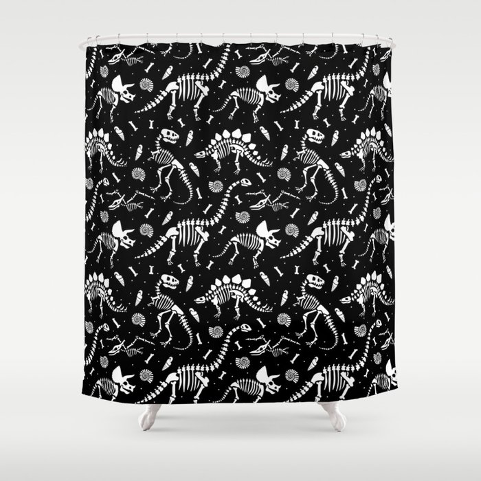 Dinosaur Fossils - Black and White Shower Curtain