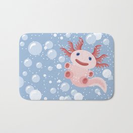 Cute Axolotl and The Bubbles Bath Mat | Bubbles, Water, Happy, Pastel, Young, Axolotl, Smiling, Graphicdesign, Looper, Pink 