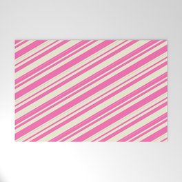 [ Thumbnail: Hot Pink & Beige Colored Lines Pattern Welcome Mat ]
