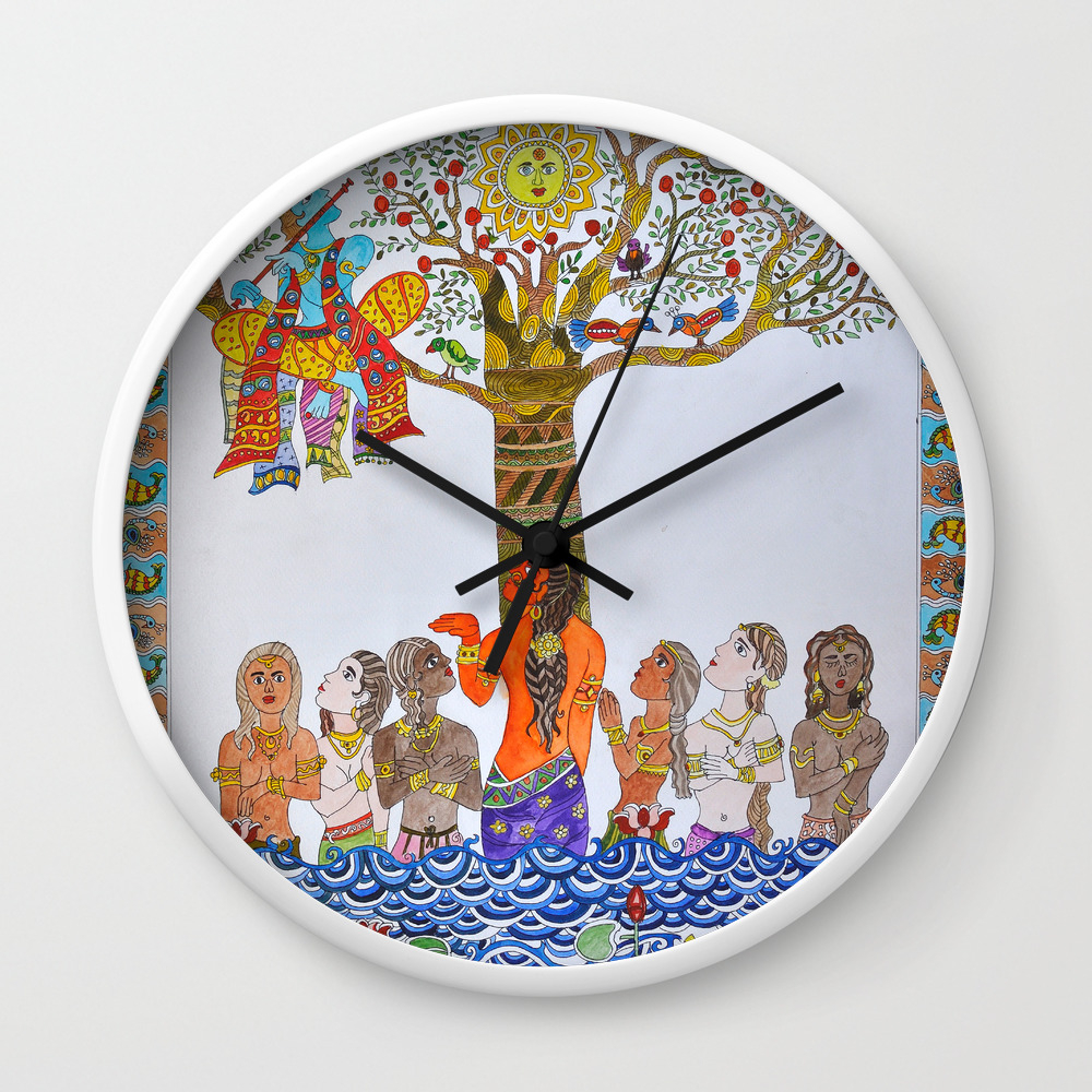 Krishna Leela Madhubani Painting Wall Clock By Sudhir Society6