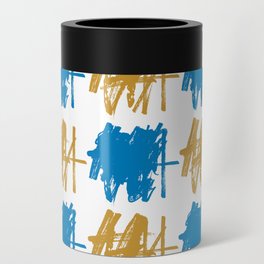 Abstract Painting Blue Yellow Gold White Can Cooler
