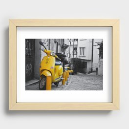 YELLOW MOTORCYCLE SCOOTER IN VINTAGE STREET Recessed Framed Print