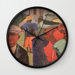 African American WPA Masterpiece 'After Church' portrait painting by Romare Bearden Wall Clock