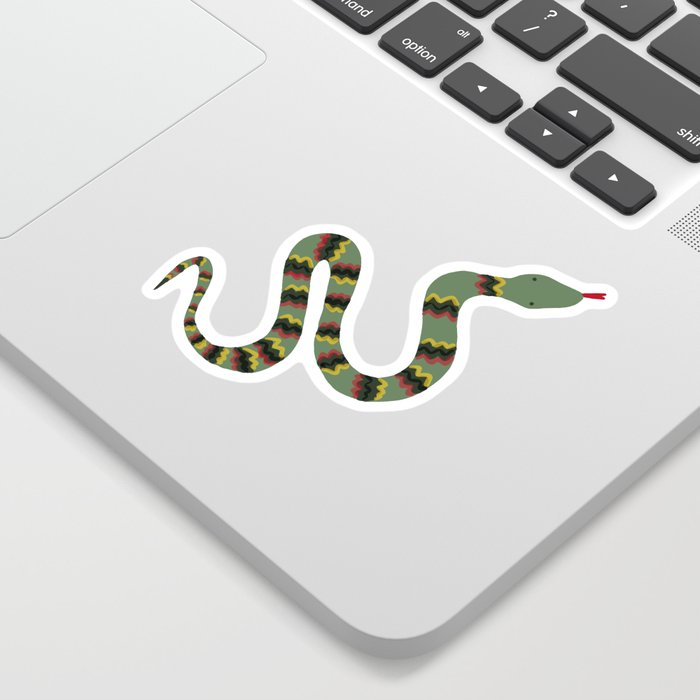 Green Garden Snake Cartoon with Yellow, Red and Black Zig Zag Bands Sticker  by PodArtist | Society6