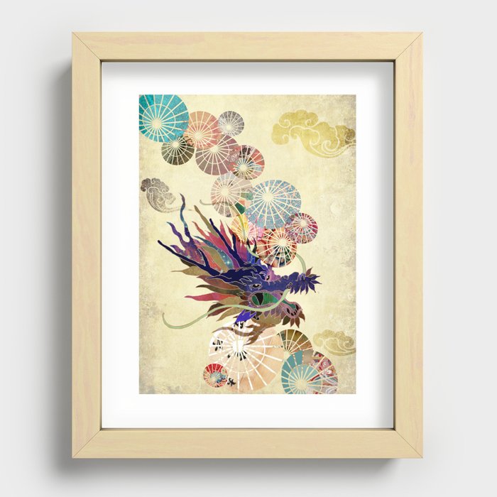 Dragon with unbrellas Recessed Framed Print