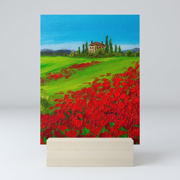 Tuscany red poppy fields Mini Art Print