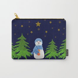 Sparkly gold stars, snowman and green tree Carry-All Pouch