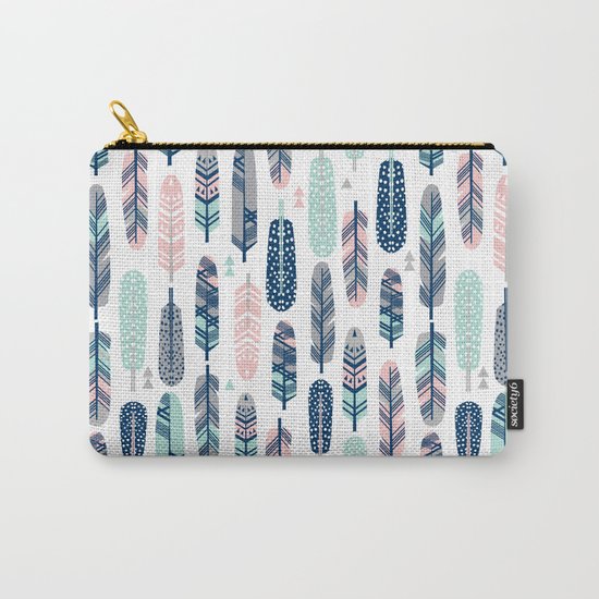 Feathers geometric trendy gender neutral colors modern feather and arrows pattern print dorm college Carry-All Pouch
