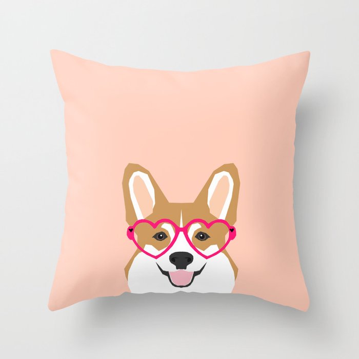 Corgi Love - Valentines heart shaped glasses on funny dog for dog lovers pet gifts customizable dog  Throw Pillow