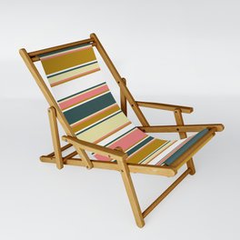 [ Thumbnail: Dark Slate Gray, Pale Goldenrod, Light Coral, Dark Goldenrod, and White Colored Striped Pattern Sling Chair ]