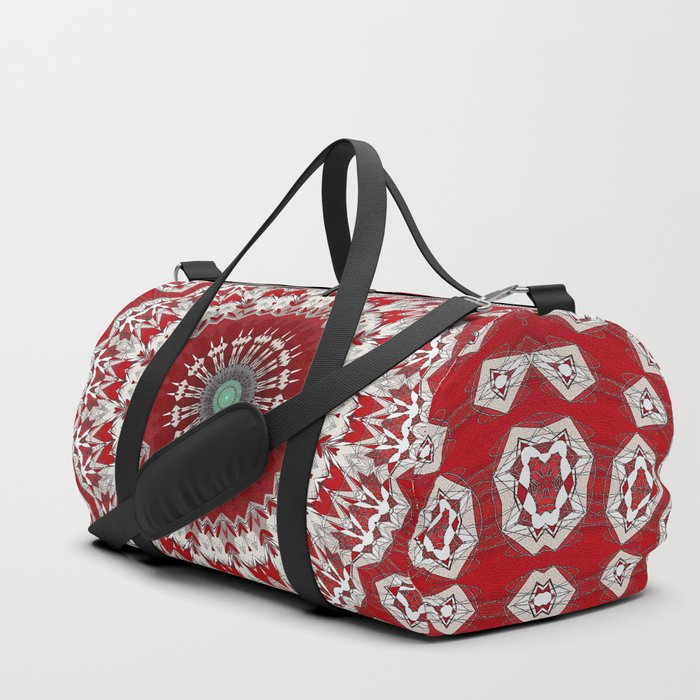 Red White Bohemian Mandala Design Duffle Bag