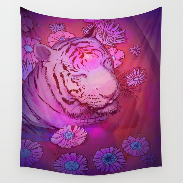 Tiger in Bath Wall Tapestry