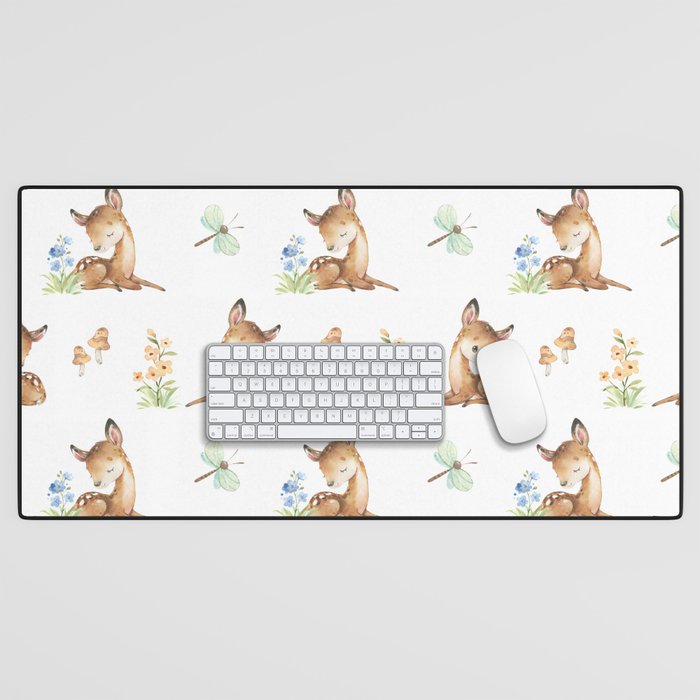 Watercolor Baby Deer Fawn Nursery Desk Mat