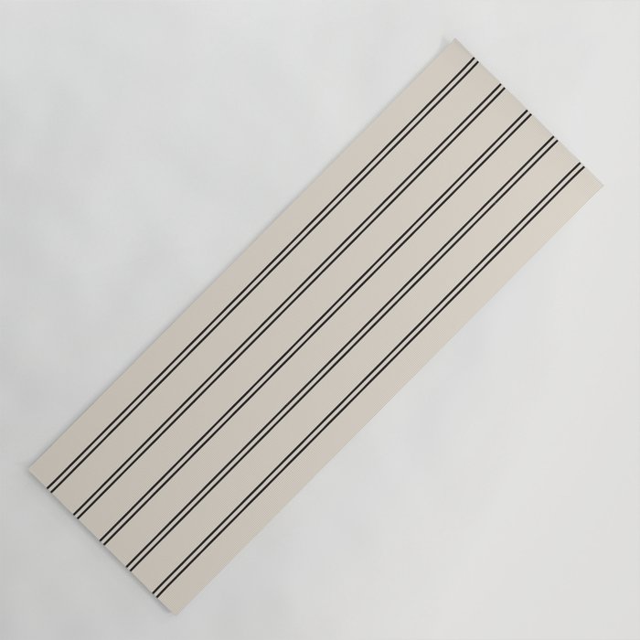 Cream & Black Thin Scandi Stripes Pattern Yoga Mat