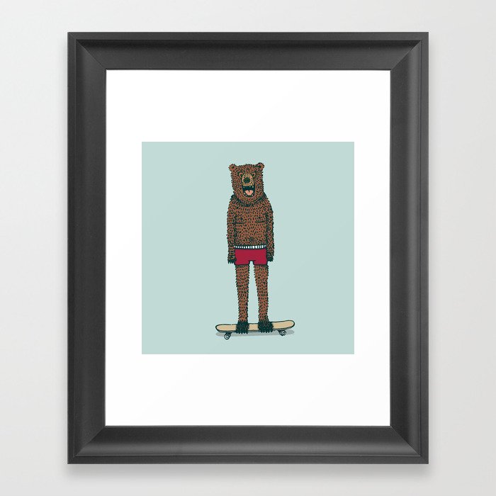 Bear + Skateboard Framed Art Print