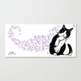 Tuxedo cat and dragonflies Canvas Print