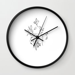 Lineart Lady With Plants Wall Clock