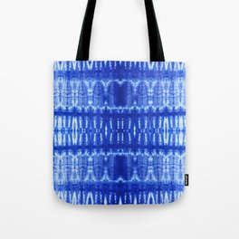 tie dye ancient resist-dyeing techniques Indigo blue textile abstract pattern Tote Bag