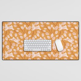 Bunnies and Leaves, Rabbits in Ochre Orange Desk Mat