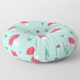 Mushroom spring doodles pattern / blue Floor Pillow