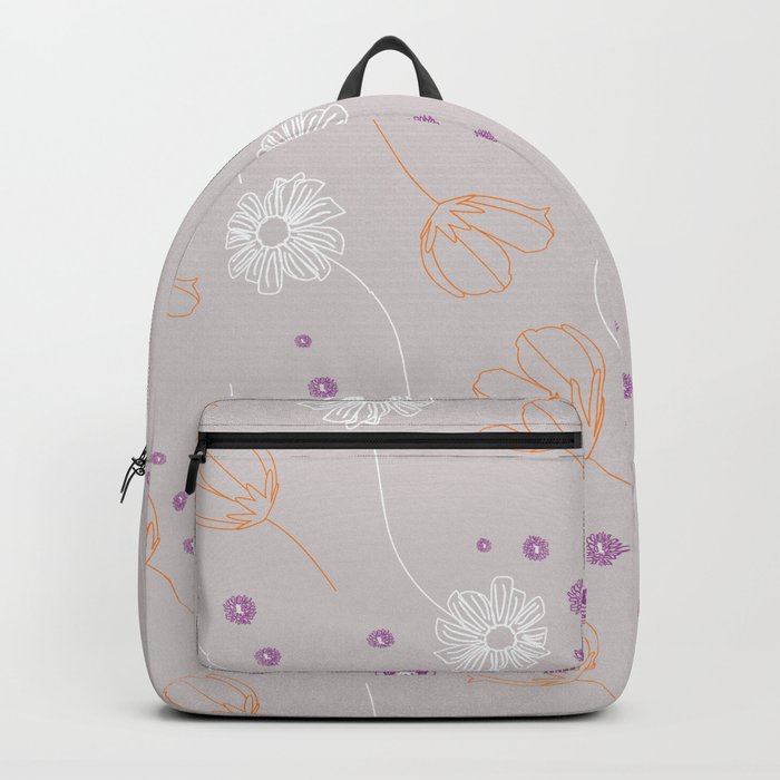 Purple and Orange outlined flowers on gray background Backpack