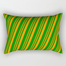 [ Thumbnail: Dark Orange & Green Colored Stripes Pattern Rectangular Pillow ]