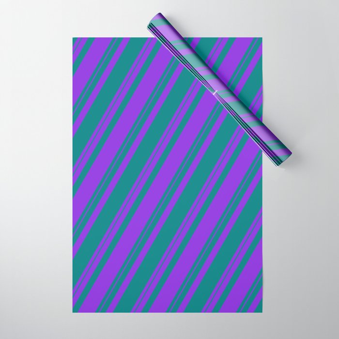 Purple & Teal Colored Stripes Pattern Wrapping Paper