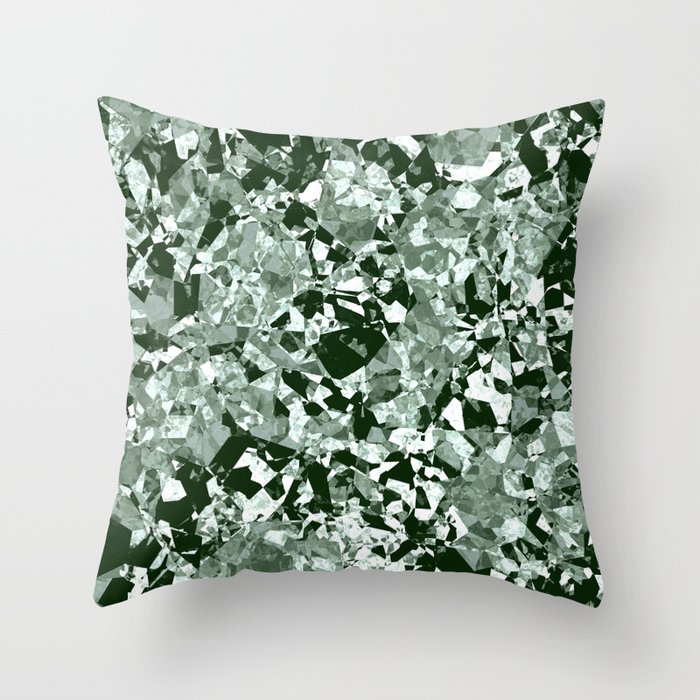 Shattered Agate Granite Shards - Sage Green And Black Throw Pillow