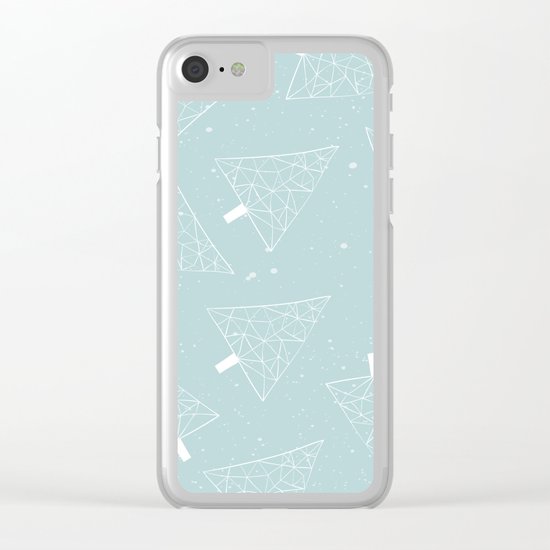Christmas Trees Light Blue Clear iPhone Case