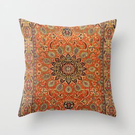 Central Persia Qum Old Century Authentic Colorful Orange Yellow Green Vintage Patterns Throw Pillow