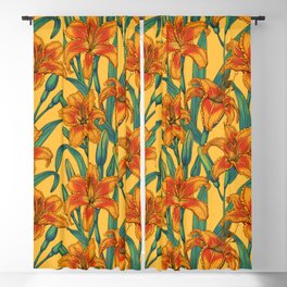 Tawny daylily flowers, blue and yellow Blackout Curtain