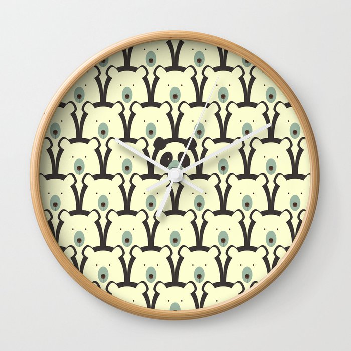 Panda and bears seamless cartoon pattern Wall Clock