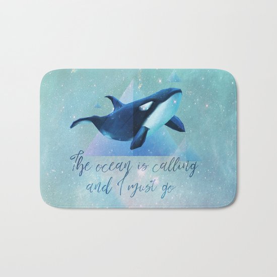 Beach Series Aqua-The Ocean is calling- Animal Whale Typography Bath Mat