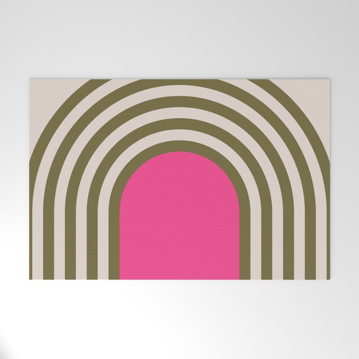 Retro Olive Green & Pink Arches  Welcome Mat