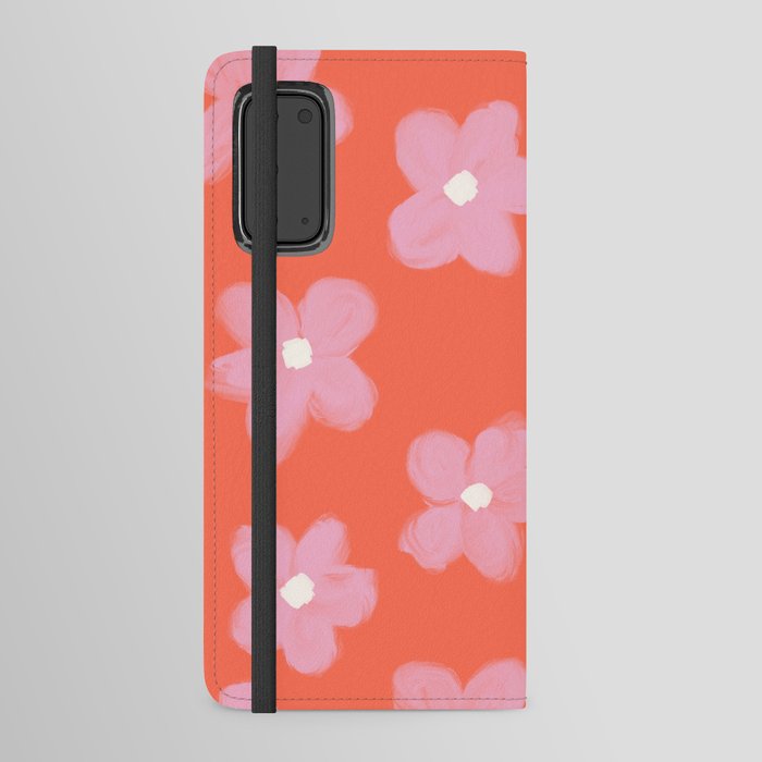 Tropical Pink Flowers on Peachy Coral Color Android Wallet Case
