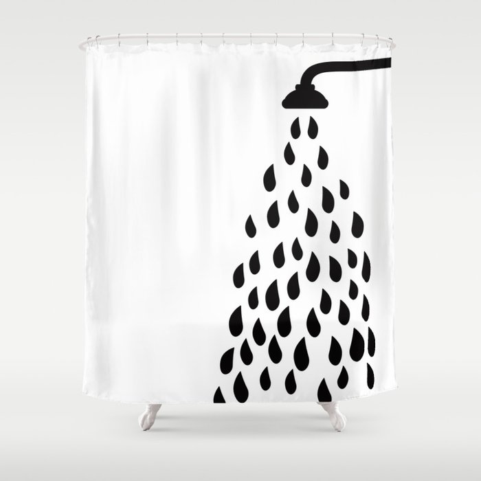 Black And White Shower Head Drops Of, All Black Shower Curtain