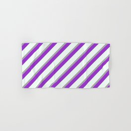 [ Thumbnail: Dark Gray, Dark Orchid, and Mint Cream Colored Lined/Striped Pattern Hand & Bath Towel ]