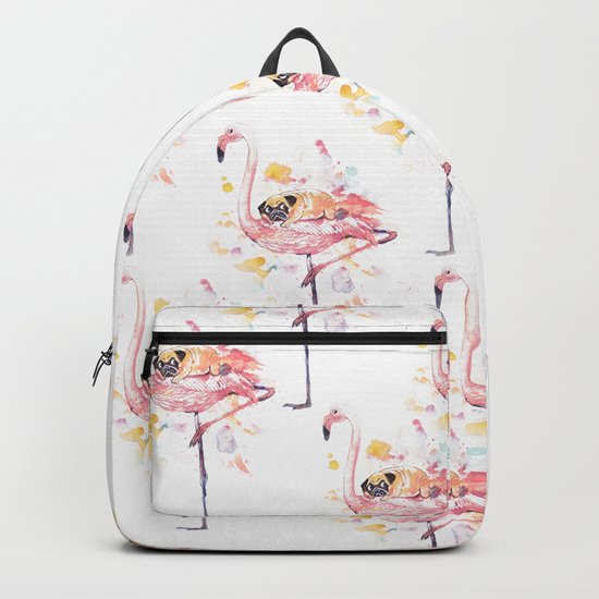 Flamingo and Pug Watercolor Backpack