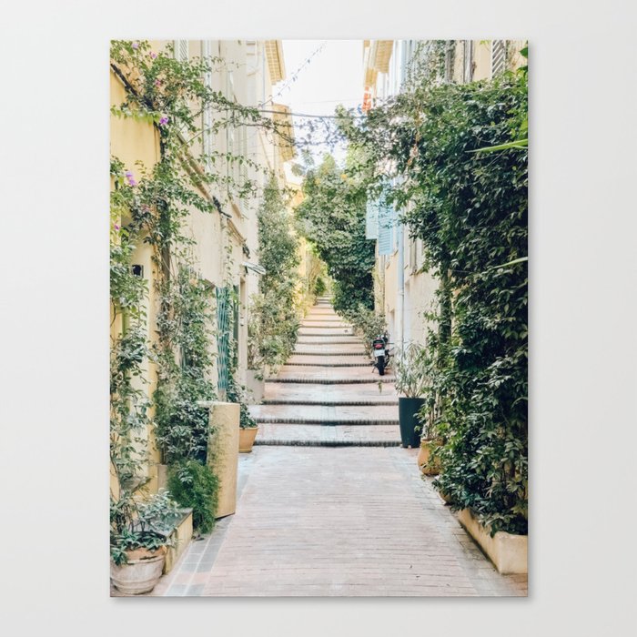 Cote d'Azur France Travel Print, French Riviera City Street, South of France, Urban Jungle Explore Canvas Print