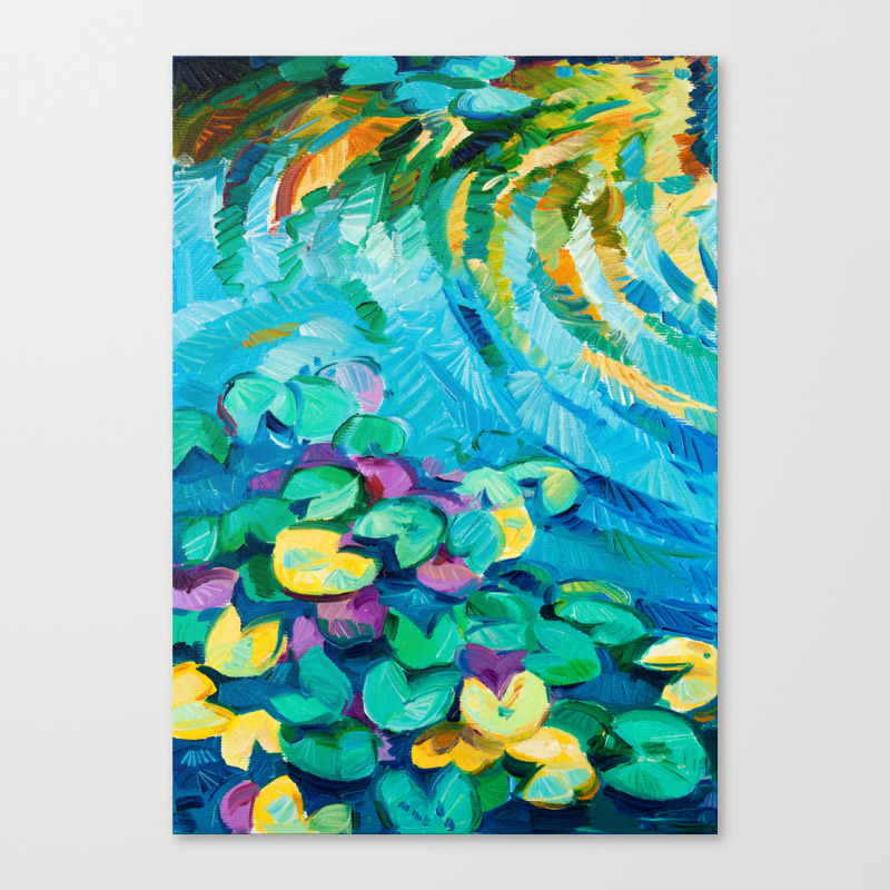 Original Oil Painting Of Beautiful Water Lily Nymphaeaceae On