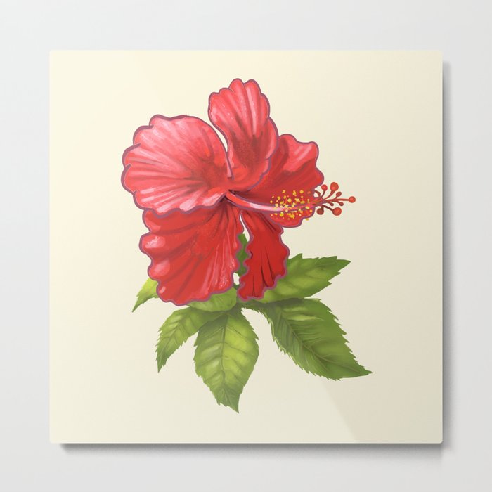 Pink Tropical Hibiscus Flower Painting Metal Print