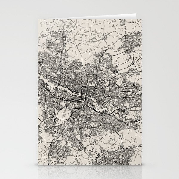 Glasgow, Scotland. City Map Drawing - Black and White Stationery Cards