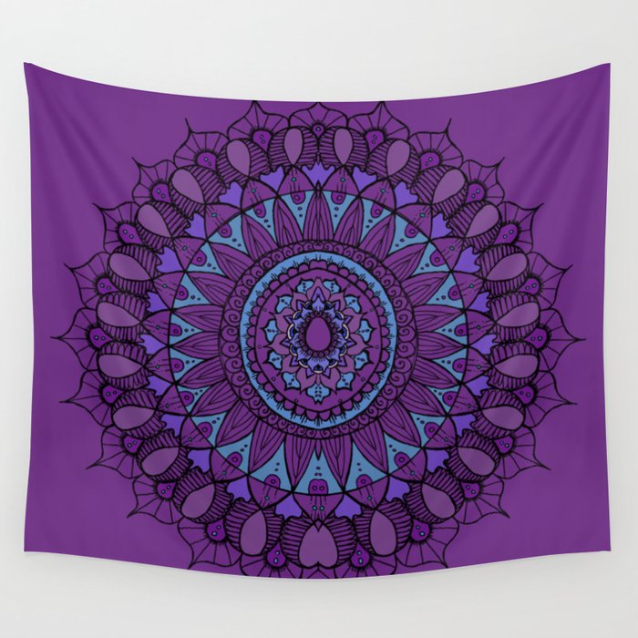 Bohemian Mandala in Plum with Turquoise Wall Tapestry