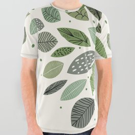Mid-Century Green Leaves All Over Graphic Tee