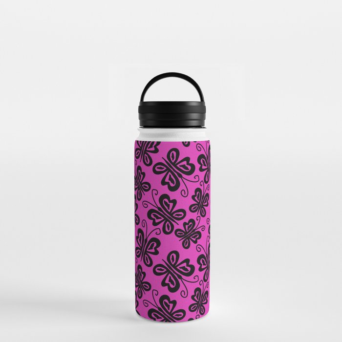 Charming Butterflies in Black on Pink Water Bottle