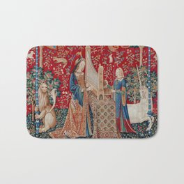 Lady and Unicorn Medieval Tapestry Hearing Bath Mat | Tapestry, Hearing, Medievalart, Harp, Musicalinstrument, Ladyandunicorn, Vintage, Renaissance, Floralmillefleur, Magicalanimal 
