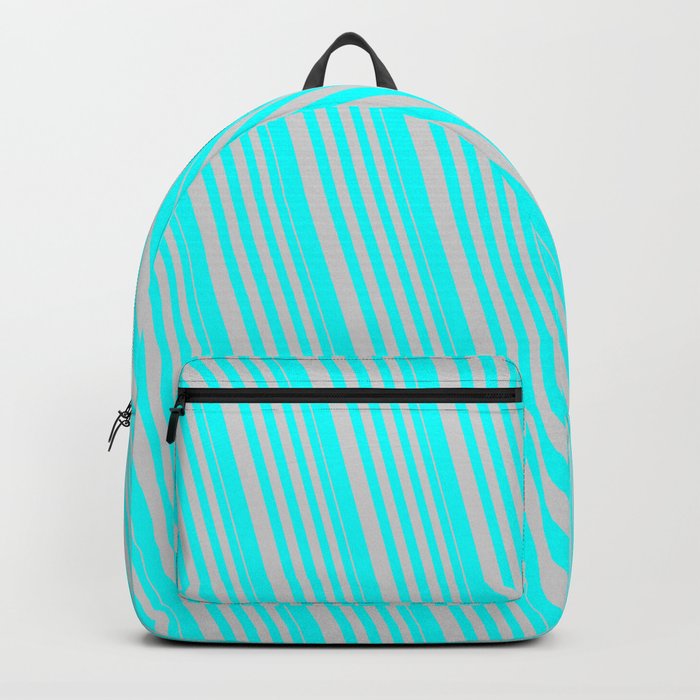 Light Grey & Aqua Colored Stripes Pattern Backpack